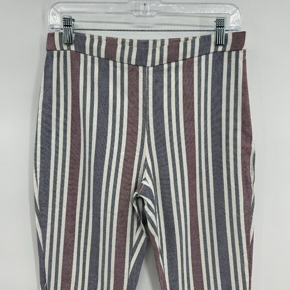 FREE PEOPLE Red White Blue Striped Linen Cropped High Rise Pants Size 2 - Picture 4 of 8